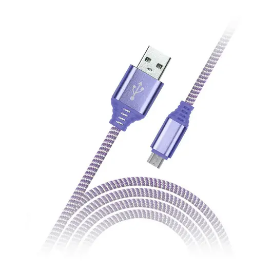 Кабель Smartbuy iK-12NS, USB2.0 (A) - microUSB (B), в оплетке, 2A output, 1м, фиолетовый, фото 1