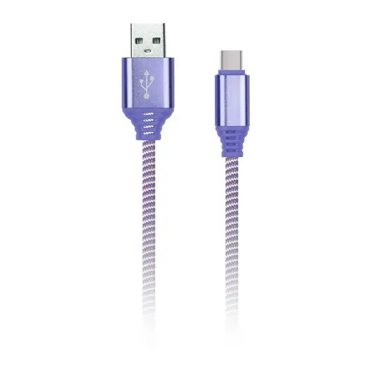 Кабель Smartbuy iK-3112NS, USB2.0 (A) - Type C, в оплетке, 2A output, 1м, фиолетовый, фото 1