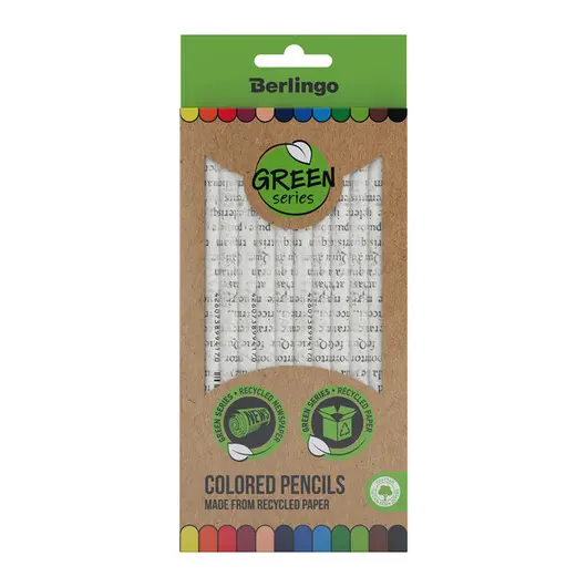Карандаши цветные Berlingo &quot;SuperSoft. Green Series&quot;, 12цв., из переработанной бумаги, заточен., картон, европодвес, фото 1