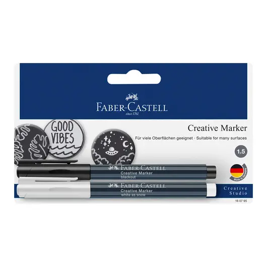 Набор маркеров для декорирования Faber-Castell &quot;Creative&quot; белый/черный, пулевидный, 1,5мм, блистер, фото 1