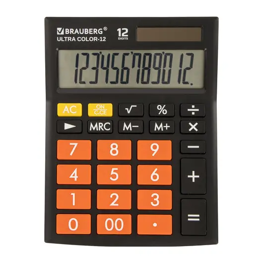 Калькулятор настольный BRAUBERG ULTRA COLOR-12-BKRG (192x143 мм), 12 разрядов, двойное питание, ЧЕРНО-ОРАНЖЕВЫЙ, 250499, фото 1