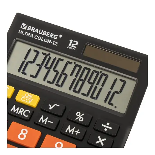 Калькулятор настольный BRAUBERG ULTRA COLOR-12-BKRG (192x143 мм), 12 разрядов, двойное питание, ЧЕРНО-ОРАНЖЕВЫЙ, 250499, фото 5