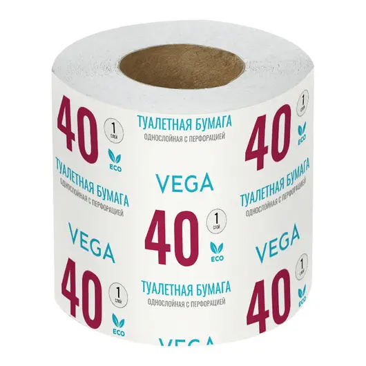 Бумага туалетная Vega, 1-слойная, 40м/рул., на втулке, с перф., серая, фото 1