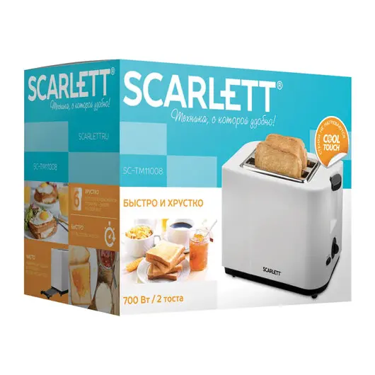 Тостер SCARLETT SC-TM11008, 700Вт, 2 тоста, 6 режимов, пластик, белый, фото 7