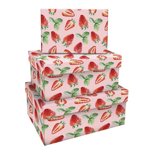 Набор прямоугольных коробок 3в1, MESHU &quot;Strawberry&quot;, (19*12*7,5-15*10*5см), фото 1