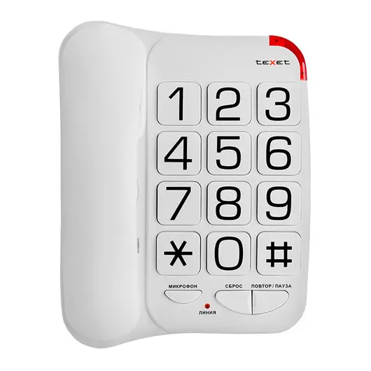 Телефон проводной teXet ТХ-201, повторный набор, крупные клавиши, белый, фото 1