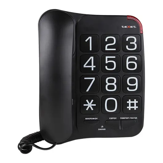 Телефон проводной teXet ТХ-201, повторный набор, крупные клавиши, черный, фото 1