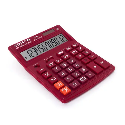 Калькулятор настольный STAFF STF-444-12-WR (199x153 мм), 12 разрядов, двойное питание, БОРДОВЫЙ, 250465, фото 3