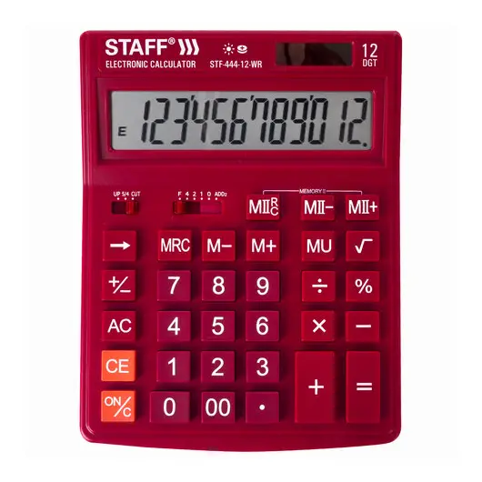 Калькулятор настольный STAFF STF-444-12-WR (199x153 мм), 12 разрядов, двойное питание, БОРДОВЫЙ, 250465, фото 1