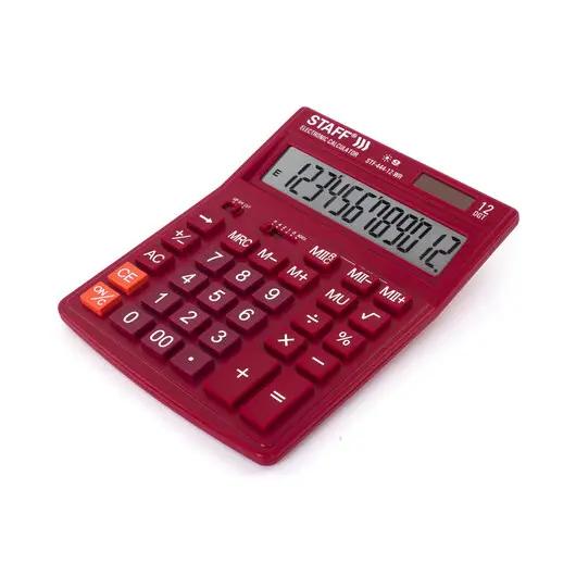 Калькулятор настольный STAFF STF-444-12-WR (199x153 мм), 12 разрядов, двойное питание, БОРДОВЫЙ, 250465, фото 4