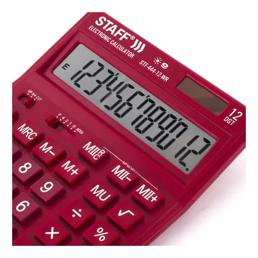 Калькулятор настольный STAFF STF-444-12-WR (199x153 мм), 12 разрядов, двойное питание, БОРДОВЫЙ, 250465, фото 6