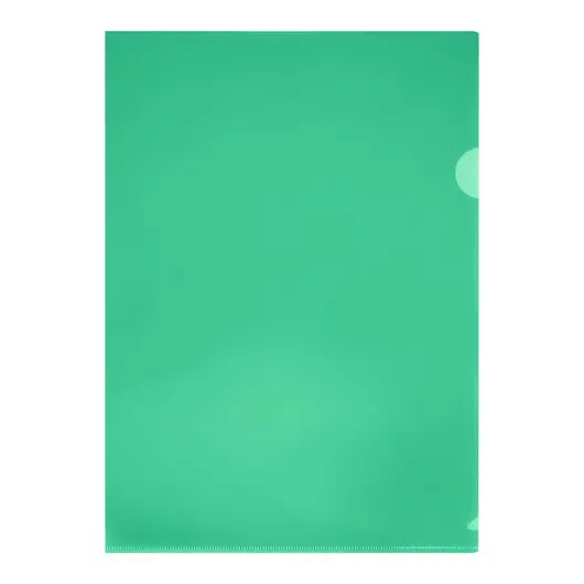 Папка-уголок СТАММ, А4, 150мкм, прозрачная, зеленая, фото 1
