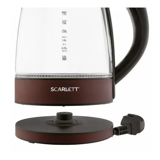 Чайник SCARLETT SC-EK27G98, 1,7 л, 2200Вт, закрытый нагревательный элемент, стекло, коричневый, фото 9