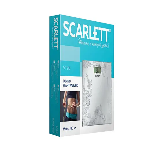 Весы напольные SCARLETT SC-215, электронные, вес до 180 кг, квадратные, стекло, серебро, фото 3