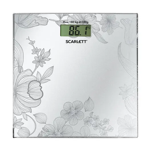 Весы напольные SCARLETT SC-215, электронные, вес до 180 кг, квадратные, стекло, серебро, фото 1
