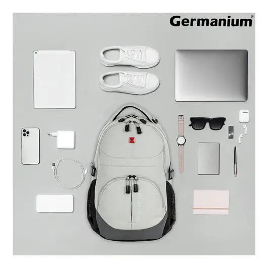 Рюкзак GERMANIUM &quot;S-07&quot; универсальный, уплотненная спинка, облегчённый, светло-серый, 46х32х15 см, 226954, фото 13