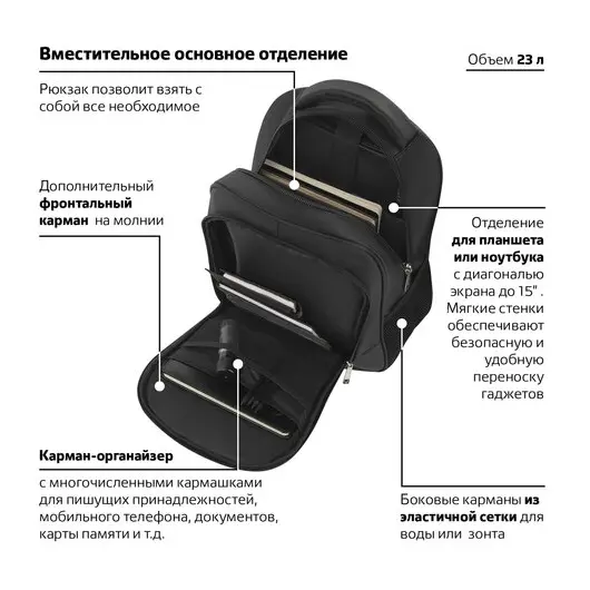 Рюкзак BRAUBERG URBAN универсальный, с отделением для ноутбука, нагрудный ремешок, Impulse, 46х16х32 см, 229875, фото 4