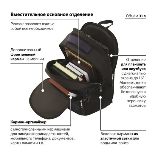 Рюкзак BRAUBERG URBAN универсальный, с отделением для ноутбука, крепление на чемодан, Practic, 48х20х32 см, 229874, фото 4