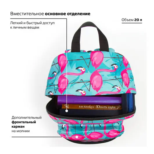 Рюкзак BRAUBERG, универсальный, сити-формат, Фламинго, 20 литров, 41х32х14 см, 228854, фото 3