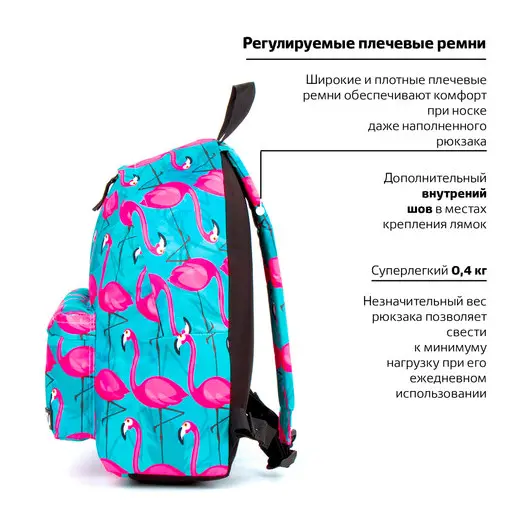 Рюкзак BRAUBERG, универсальный, сити-формат, Фламинго, 20 литров, 41х32х14 см, 228854, фото 5