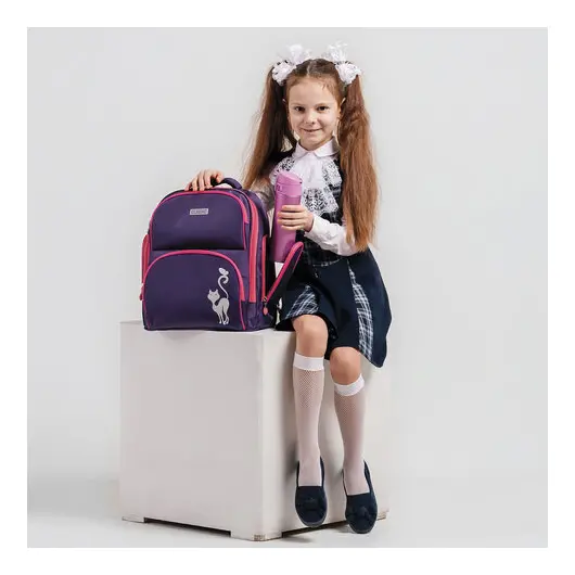 Рюкзак BRAUBERG CLASSIC, легкий каркас, премиум материал, Graceful cat, фиолетовый, 37х32х21 см, 270087, фото 8