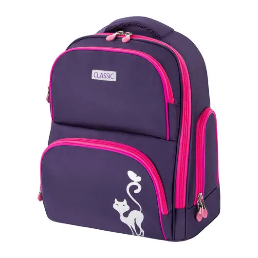 Рюкзак BRAUBERG CLASSIC, легкий каркас, премиум материал, Graceful cat, фиолетовый, 37х32х21 см, 270087, фото 1