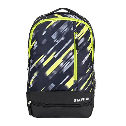 Рюкзак STAFF STRIKE универсальный, 3 кармана, черно-салатовый, 45х27х12 см, 270783, фото 8
