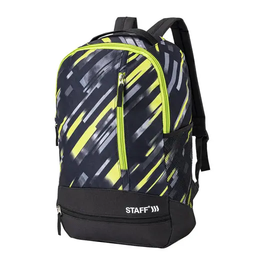 Рюкзак STAFF STRIKE универсальный, 3 кармана, черно-салатовый, 45х27х12 см, 270783, фото 1