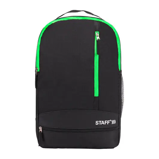 Рюкзак STAFF STRIKE универсальный, 3 кармана, черный с салатовыми деталями, 45х27х12 см, 270785, фото 9
