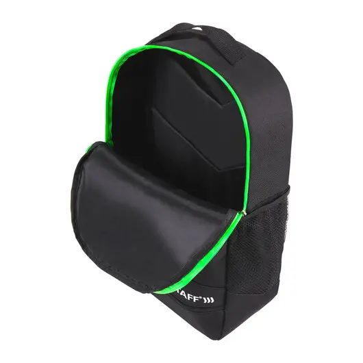 Рюкзак STAFF STRIKE универсальный, 3 кармана, черный с салатовыми деталями, 45х27х12 см, 270785, фото 10
