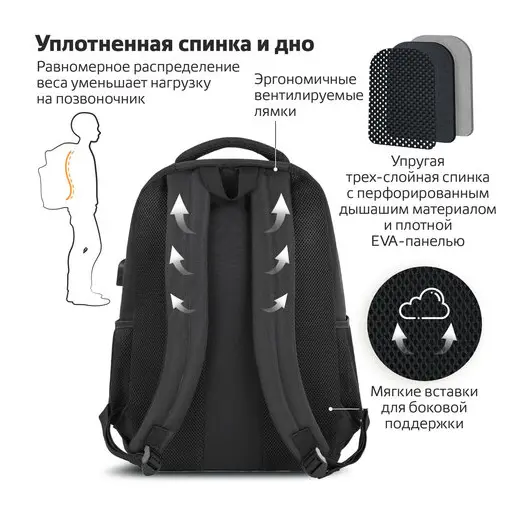 Рюкзак BRAUBERG URBAN универсальный, с отделением для ноутбука, серый/черный, 46х30х18 см, 270751, фото 4