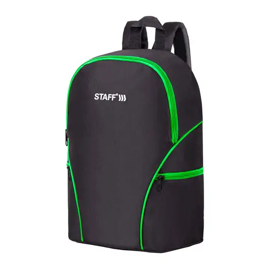 Рюкзак STAFF TRIP универсальный, 2 кармана, черный с салатовыми деталями, 40x27x15,5 см, 270788, фото 1