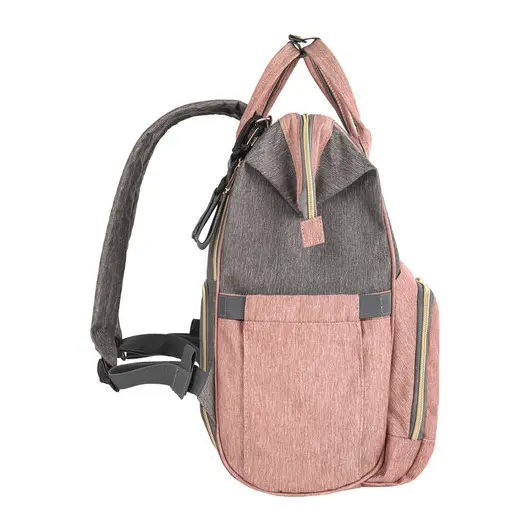 Рюкзак для мамы BRAUBERG MOMMY с ковриком, крепления на коляску, термокарманы, серый/розовый, 40x26x17 см, 270821, фото 4