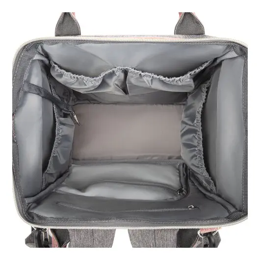 Рюкзак для мамы BRAUBERG MOMMY с ковриком, крепления на коляску, термокарманы, серый/розовый, 40x26x17 см, 270821, фото 8
