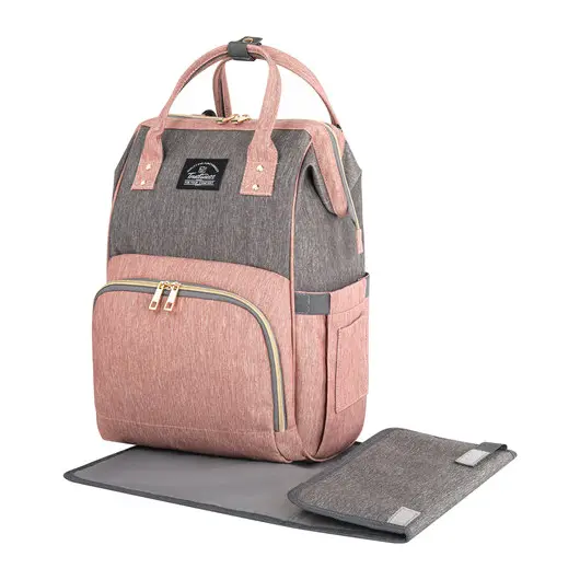Рюкзак для мамы BRAUBERG MOMMY с ковриком, крепления на коляску, термокарманы, серый/розовый, 40x26x17 см, 270821, фото 1