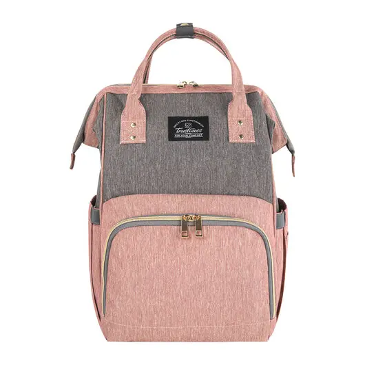 Рюкзак для мамы BRAUBERG MOMMY с ковриком, крепления на коляску, термокарманы, серый/розовый, 40x26x17 см, 270821, фото 2