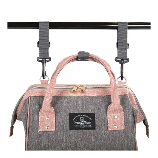 Рюкзак для мамы BRAUBERG MOMMY с ковриком, крепления на коляску, термокарманы, серый/розовый, 40x26x17 см, 270821, фото 10