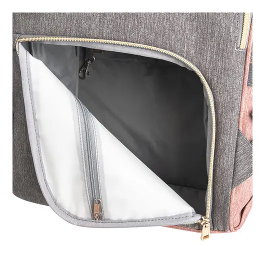 Рюкзак для мамы BRAUBERG MOMMY с ковриком, крепления на коляску, термокарманы, серый/розовый, 40x26x17 см, 270821, фото 7
