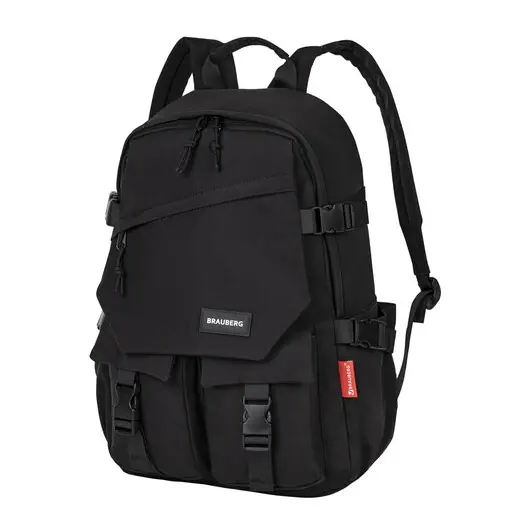 Рюкзак BRAUBERG FUSION универсальный, с отделением для ноутбука, карман-антивор, черный, 43х30х14 см, 271656, фото 2