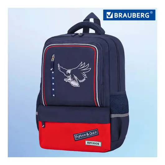 Рюкзак BRAUBERG STAR, 1 отделение, 5 карманов, &quot;White eagle&quot;, синий, 40x29x13 см, 271427, фото 19