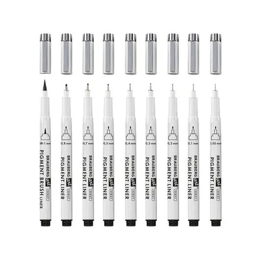 Капиллярные ручки линеры 9шт черные 0,05-0,8мм/Кисть S, BRAUBERG ART DEBUT, XXXXXX, 143944, фото 2