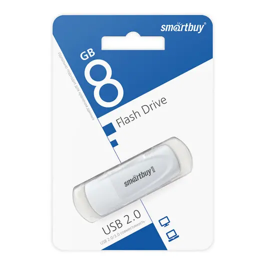 Флеш-диск 8 GB SMARTBUY Scout USB 2.0, белый, SB008GB2SCW, фото 4