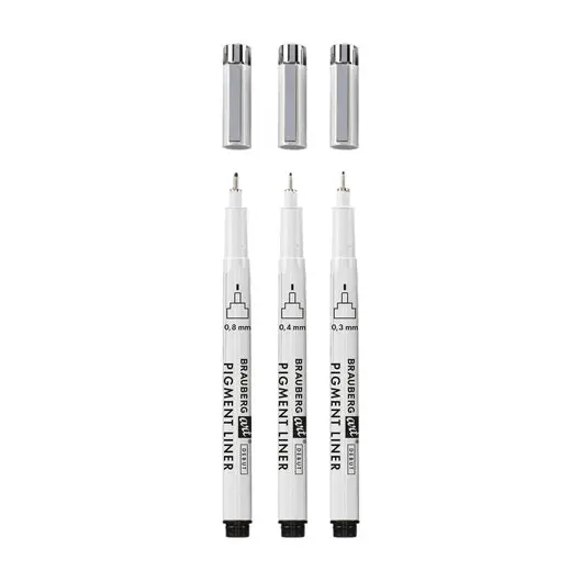 Капиллярные ручки линеры для рисования 3шт черные 0,3/0,4/0,8мм, BRAUBERG ART DEBUT,, 143939, фото 2