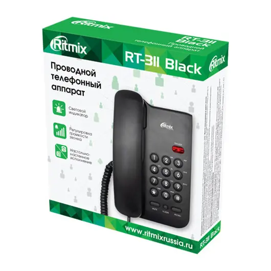 Телефон RITMIX RT-311 black, световая индикация звонка, тональный/импульсный режим, повтор, черный, 80002231, фото 4