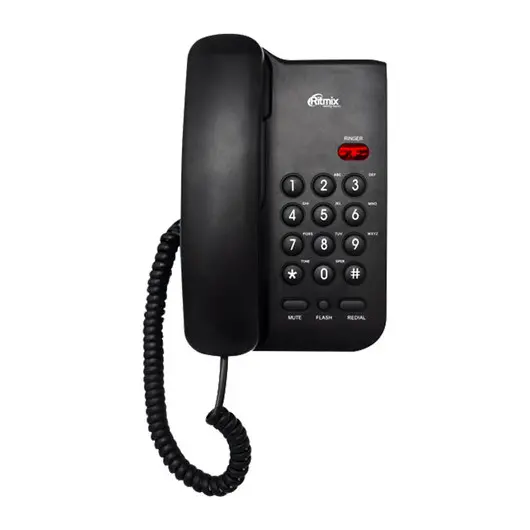 Телефон RITMIX RT-311 black, световая индикация звонка, тональный/импульсный режим, повтор, черный, 80002231, фото 1