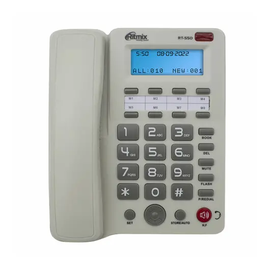 Телефон RITMIX RT-550 white, АОН, спикерфон, память 100 ном., тональный/импульсный режим, белый, 80002154, фото 1