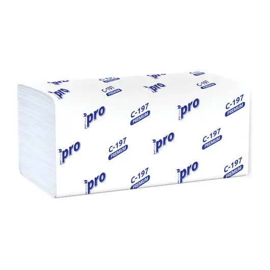 Полотенца бумажные 200 шт., PROtissue (H3) PREMIUM, 2-слойные, белые, КОМПЛЕКТ 20 пачек, 22х21 см, V-сложение, С197, C197, фото 4
