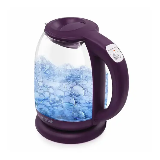 Чайник KITFORT КТ-640-5, 1,7л, 2200Вт, закрытый нагревательный элемент, ТЕРМОРЕГУЛЯТОР, стекло, фиолетовый, фото 1
