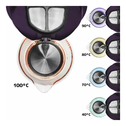 Чайник KITFORT КТ-640-5, 1,7л, 2200Вт, закрытый нагревательный элемент, ТЕРМОРЕГУЛЯТОР, стекло, фиолетовый, фото 4