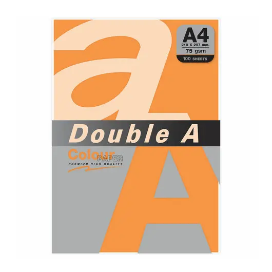 Бумага цветная DOUBLE A, А4, 75 г/м2, 100 л., неон, оранжевая, фото 1